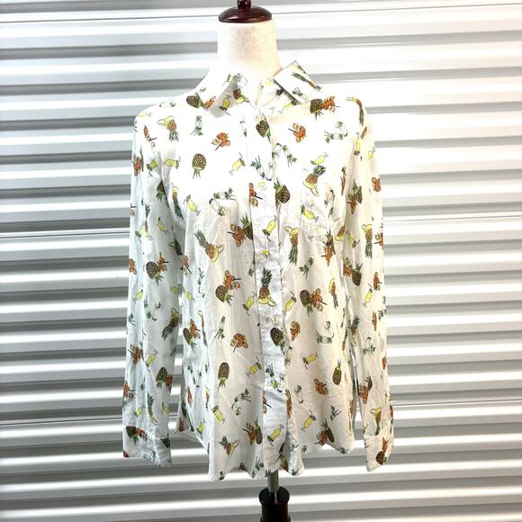 NWT Le Superbe Happy Hour Boyfriend Shirt, Pineapples on White, Women’s Size 4 - Picture 2 of 5